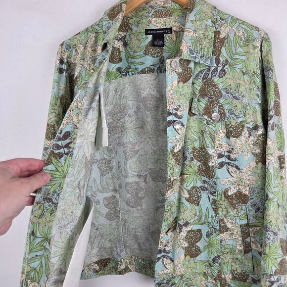 Statements‎ Green Brown Leaf Floral Linen Lightweight Jacket Size Large Tropical - Picture 5 of 8